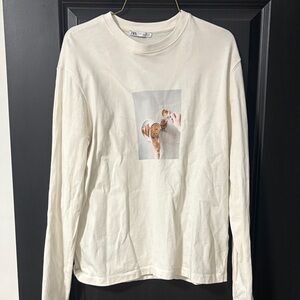 Zara Cream Long Sleeve Tee with Graphic
